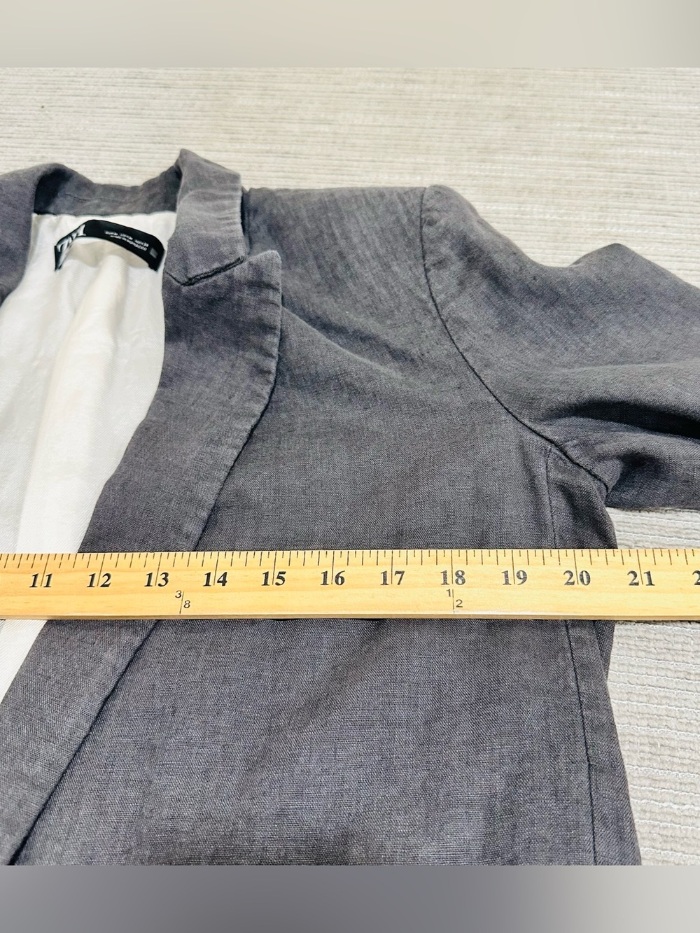 Zara - women’s 100% linen blazer printed sleeves grey open front jacket size M - Picture 8 of 10